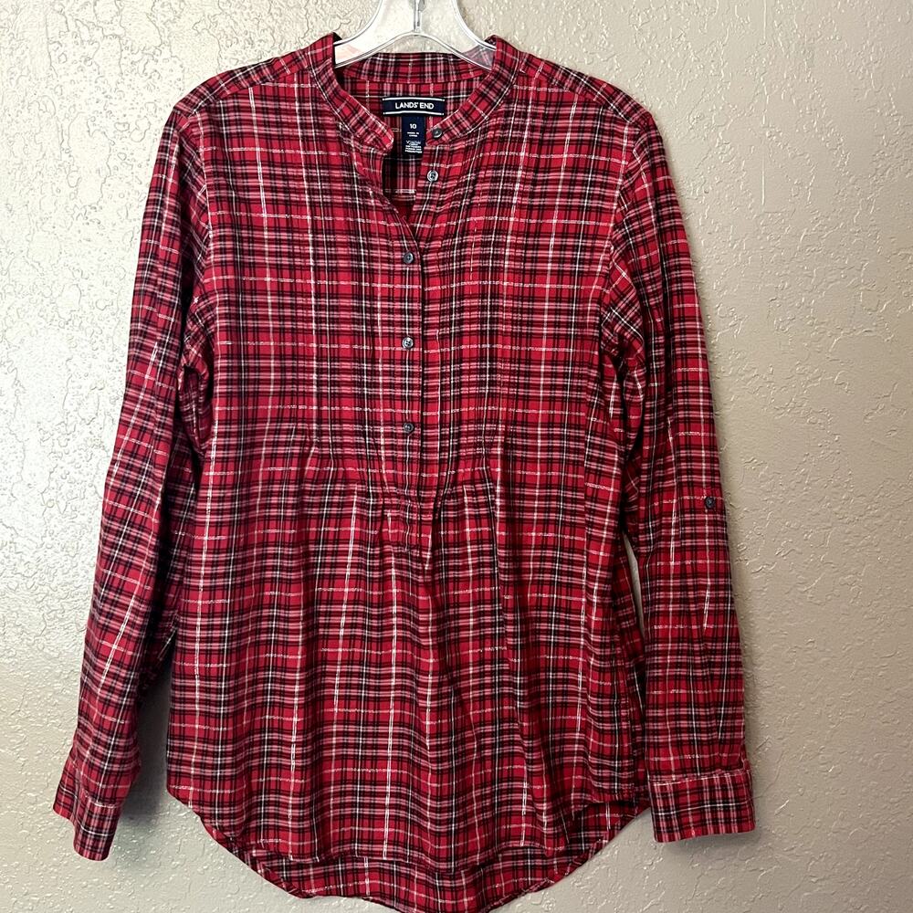 Lands' End plaid button down top 10